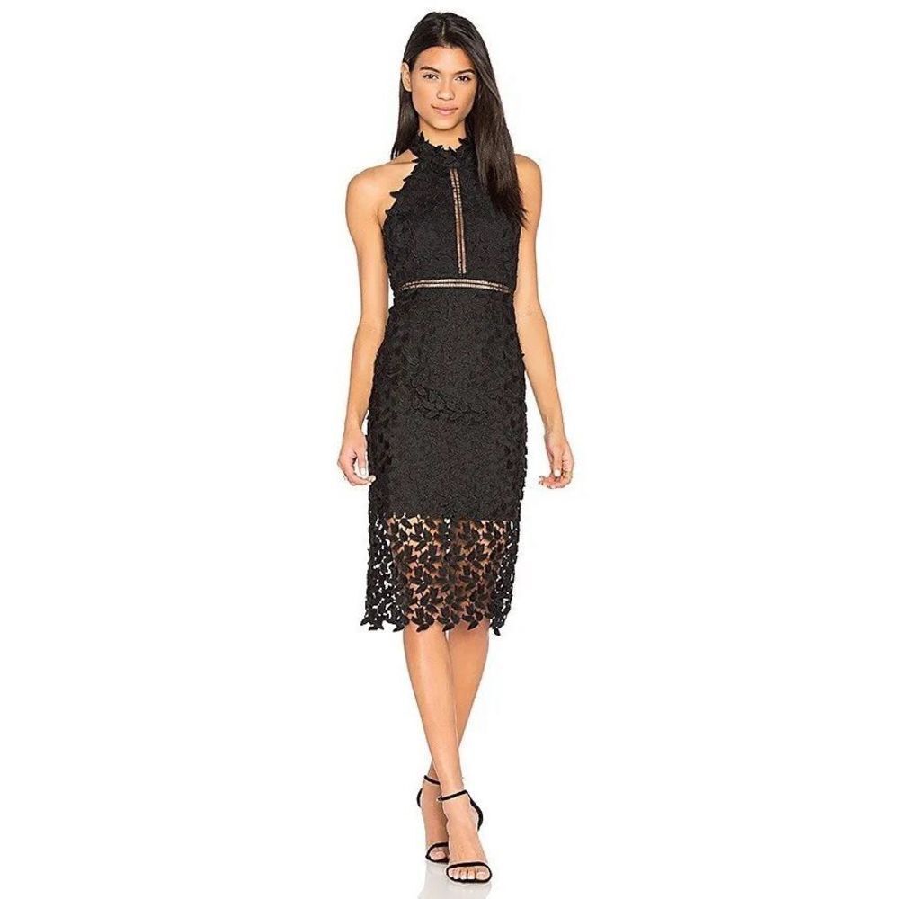 Bardot Gemma Dress Black Floral Lace Halter Size 8 Medium